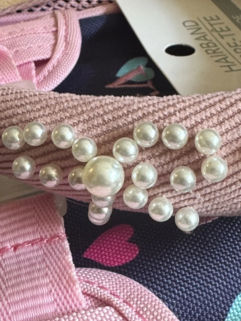 Pearl-Embellished Pink Padded Headband